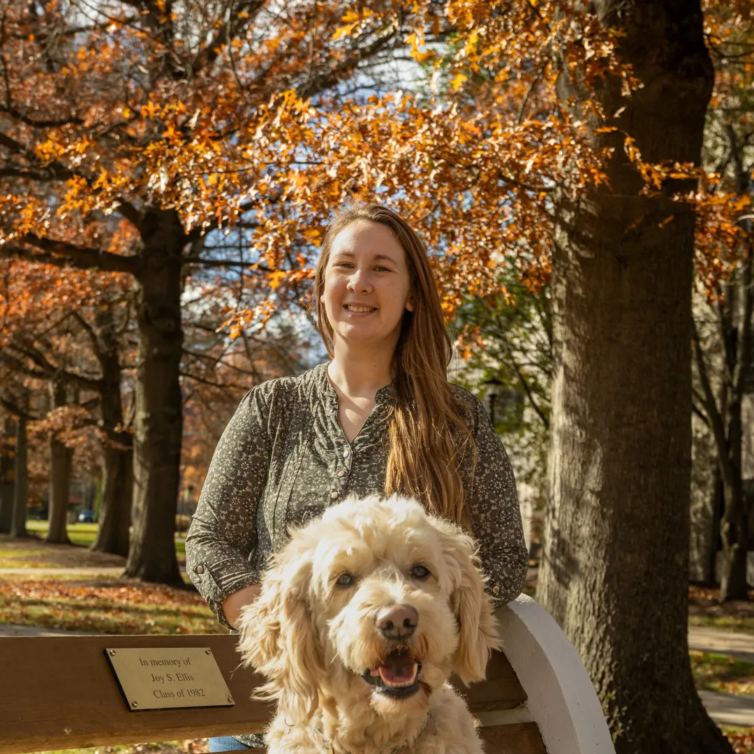 Hannah Bailey staff member at Houghton University pictured with her dog.