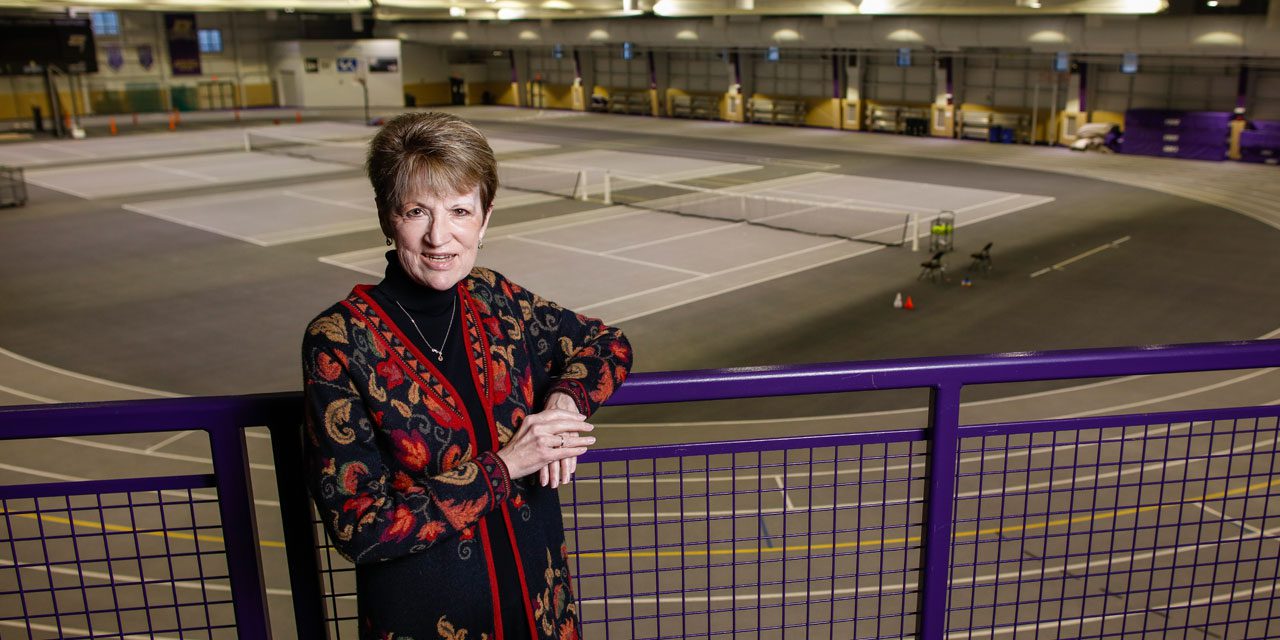 Shirley Mullen standing in the Kerr Pegula Athletic Fieldhouse