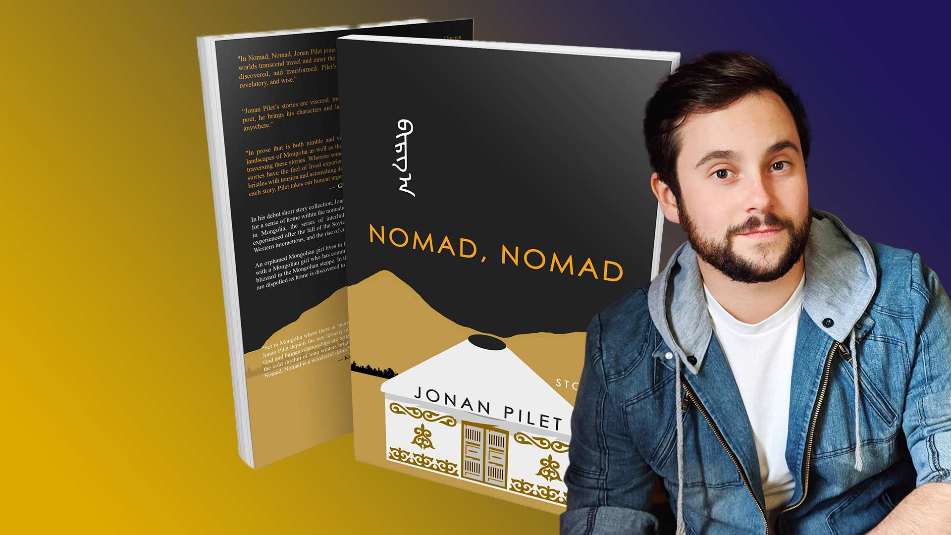 Jonan Pilet with his book Nomad, Nomad