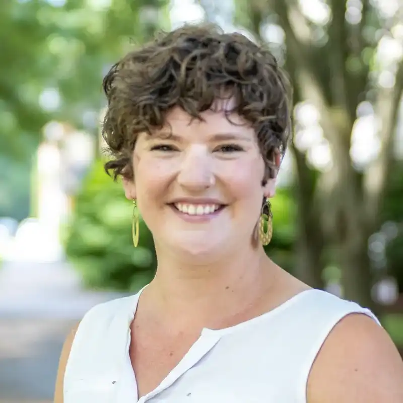 Houghton professor Katrina Koehler standing outside