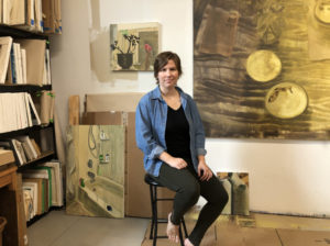Mari Elaine Lamp sitting in art studio