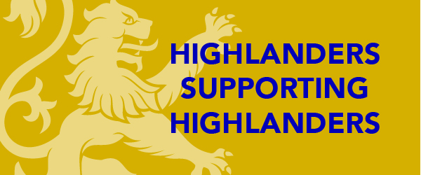 Highlanders Supporting Highlanders over a gold background with the Highlanders' rampant lion mascot