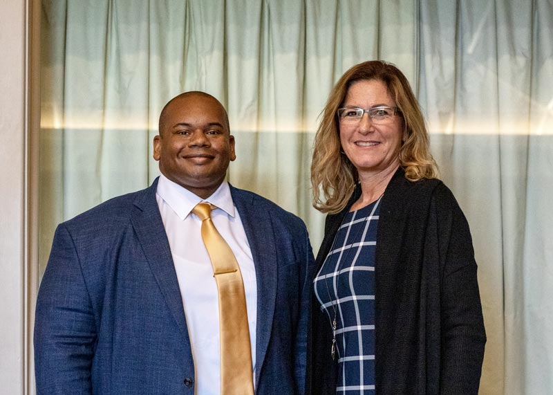 Retired Brigadier General Diane (Meserve ’88) Dunn with President Wayne D. Lewis, Jr.