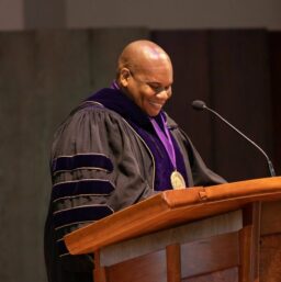President Lewis speaking at Commencement