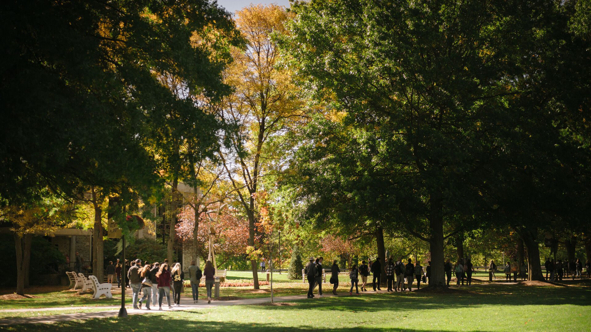 Houghton students walking through campus during the fall.