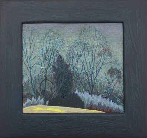 Nick Blosser painting of a mid-winter landscape showing a large tree in a subdued landscape.