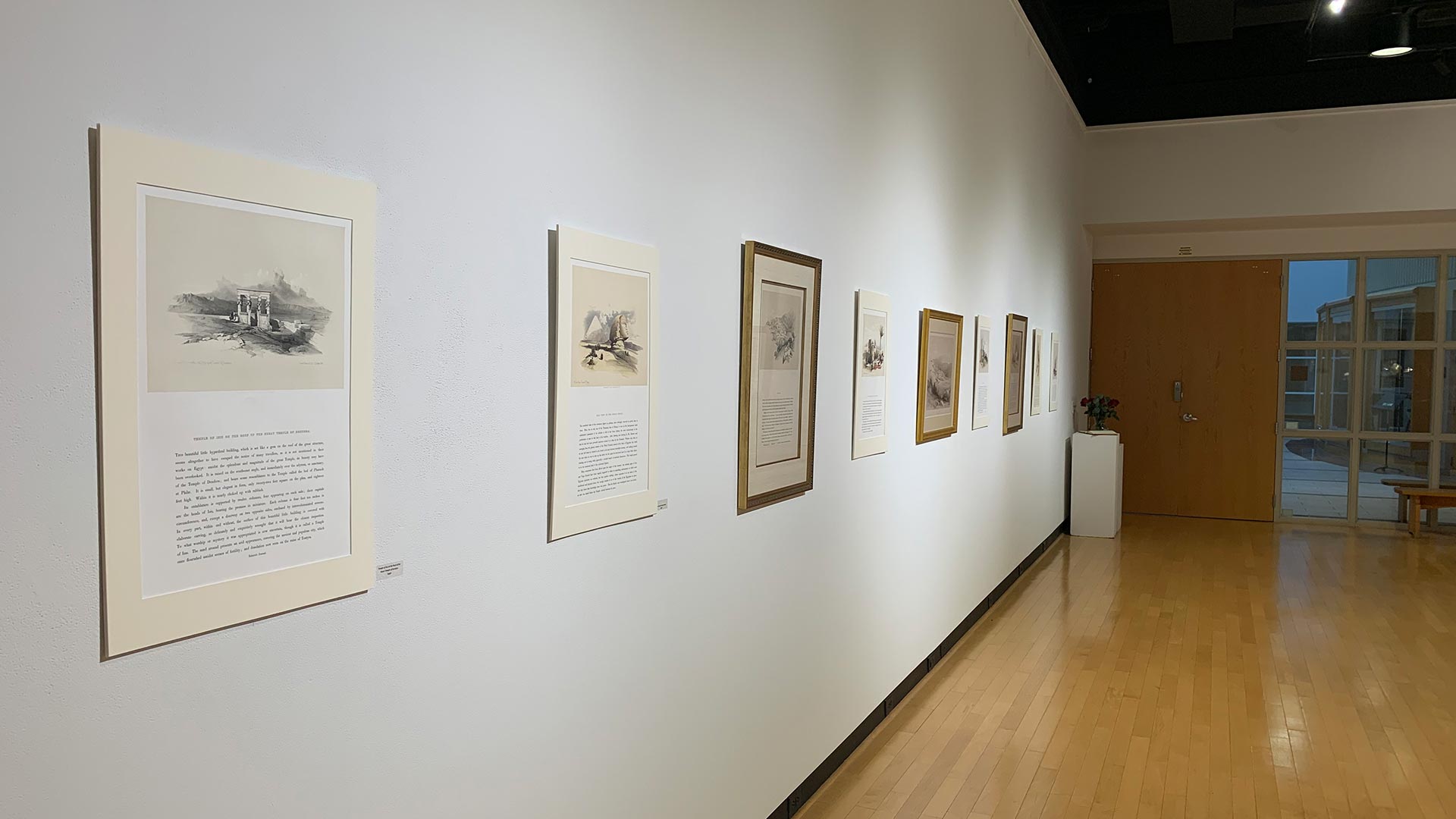 Interior gallery view of David Roberts exhibit at Houghton University.