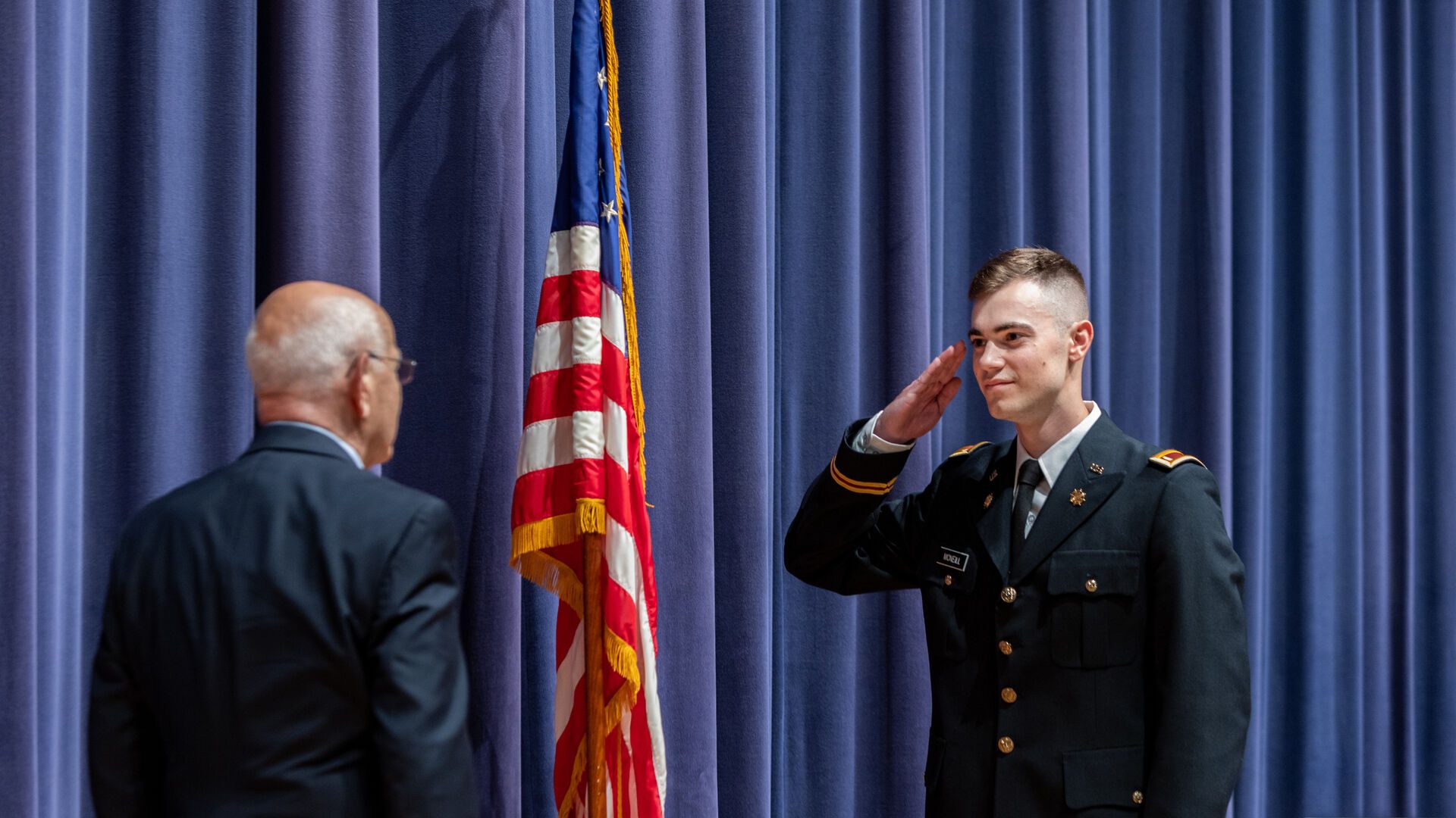 ROTC cadet at commissioning ceremony at Houghton University.