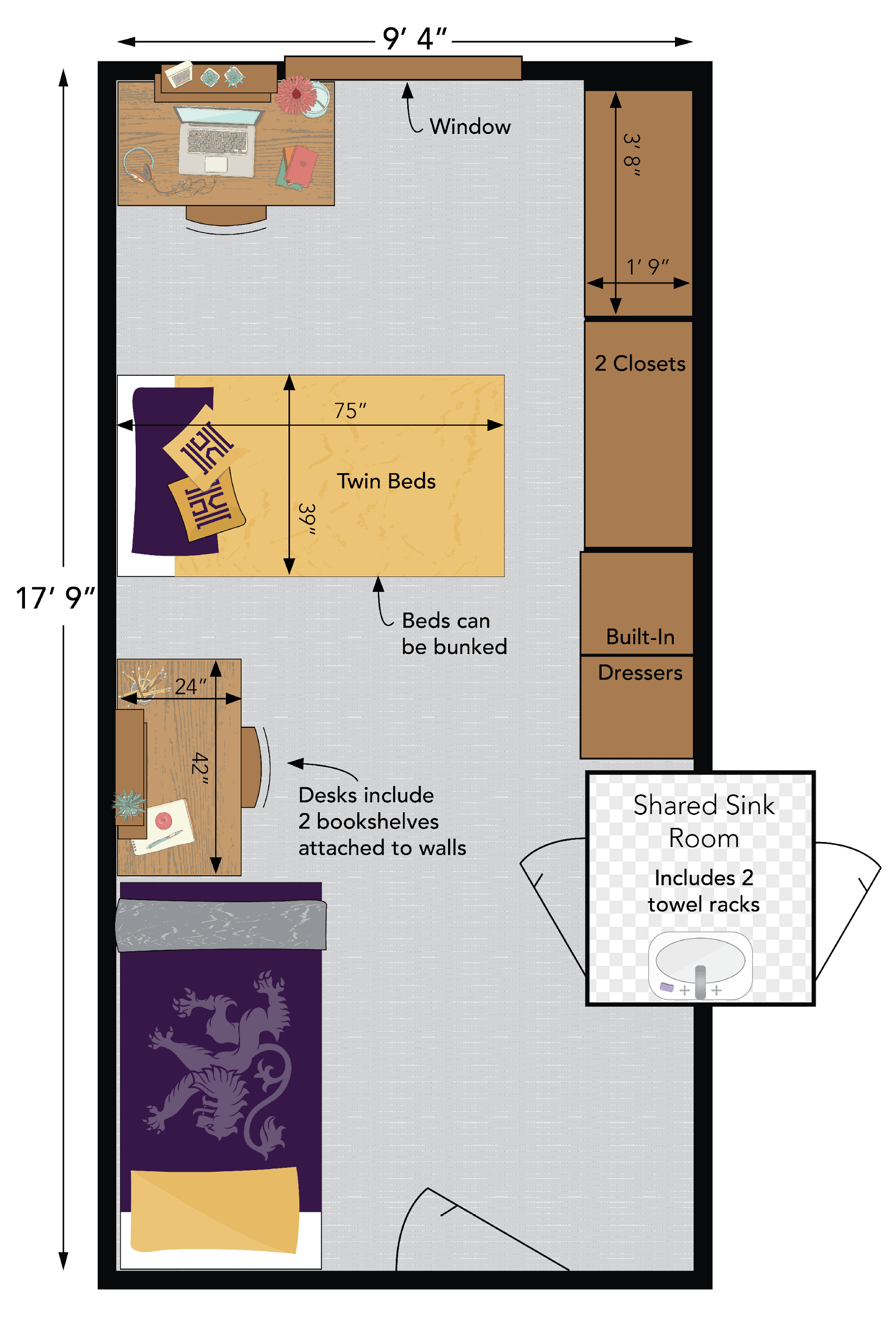 Diagram of the interior of a room at Lambein Hall at Houghton.