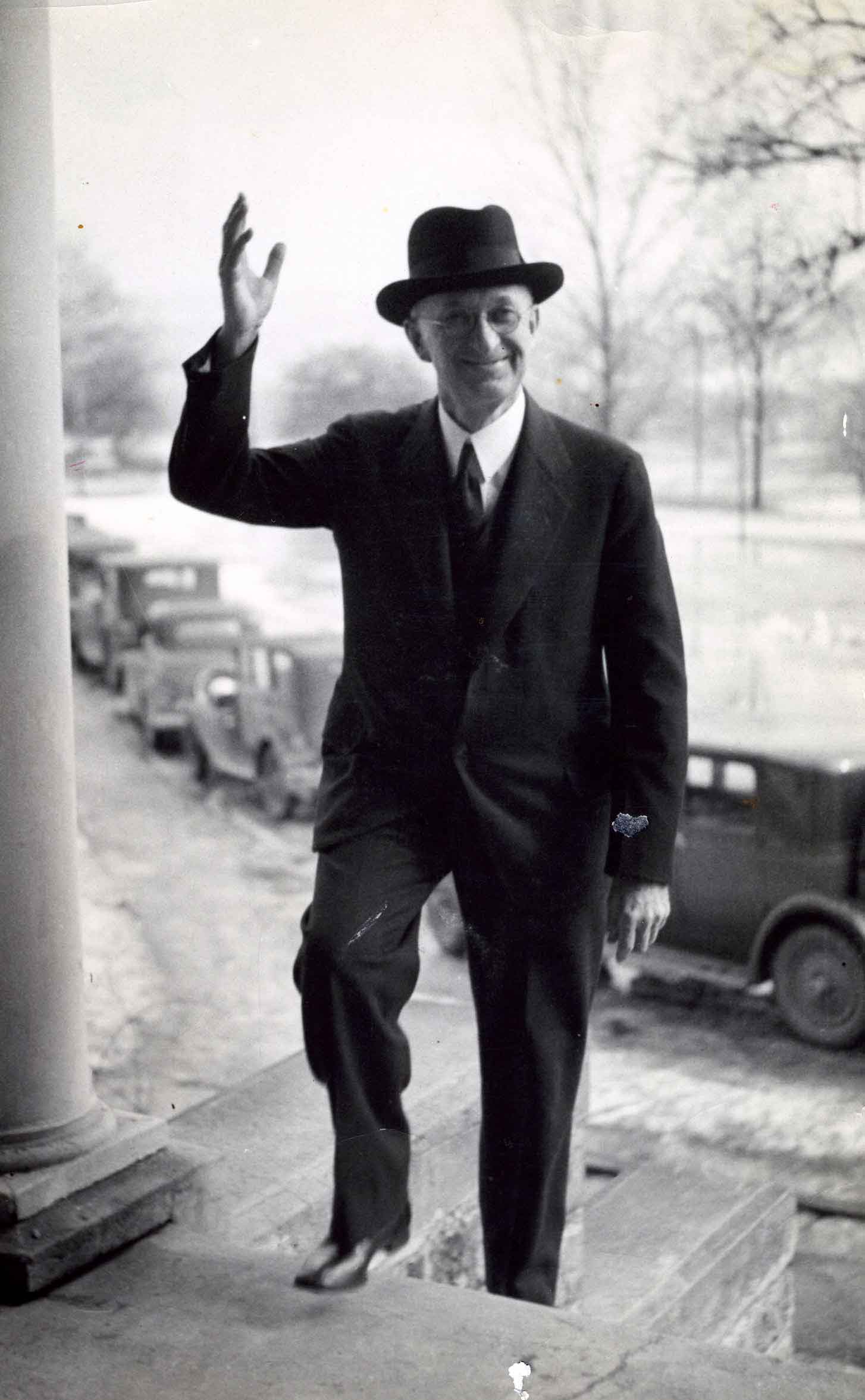 James Luckey walking up on the Chapel steps at Houghton College.