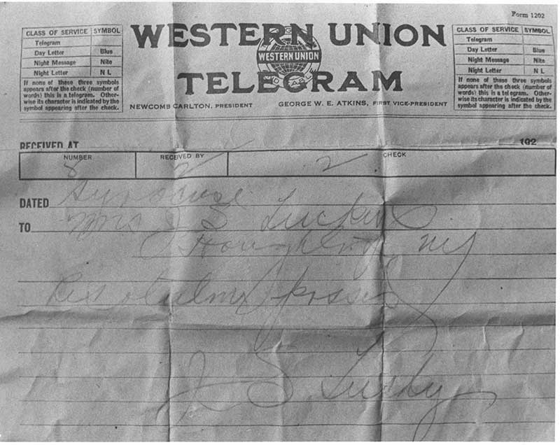 Photo of a western union telegram.