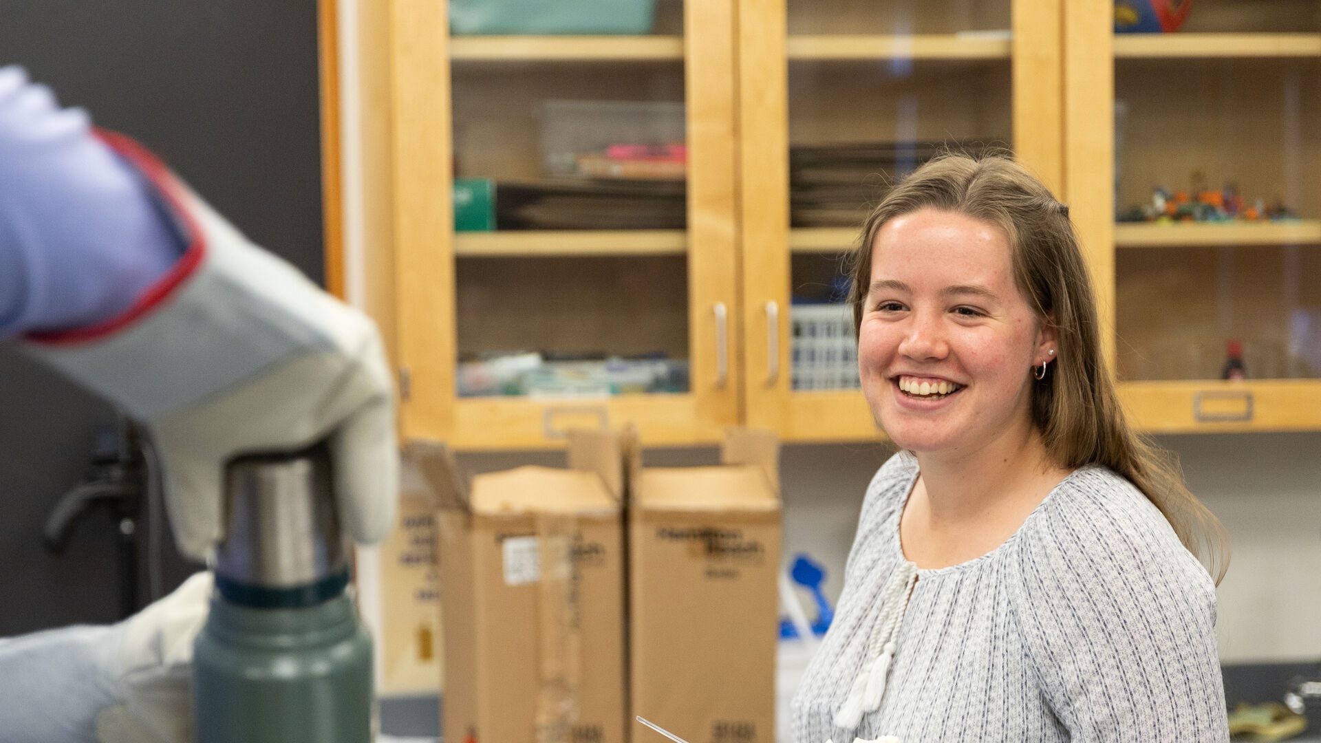 Houghton science student in lab.