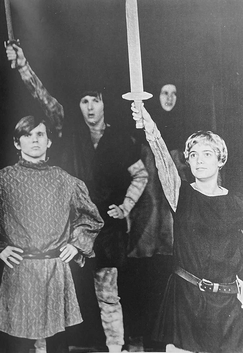 Black and white photo of Houghton actors dressed in costume.