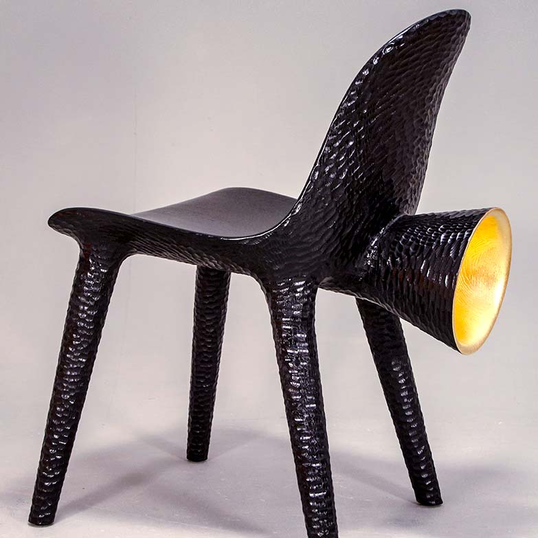 Sculptural black chair.