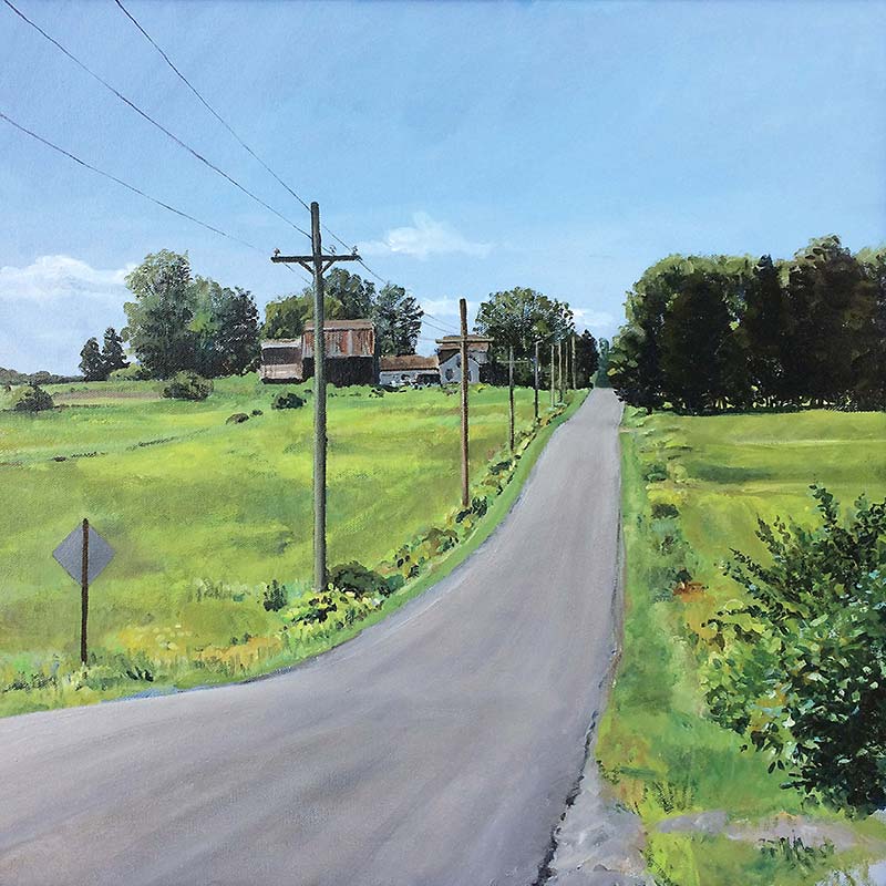 Painting of a landscape and road at art professor John Rhett.