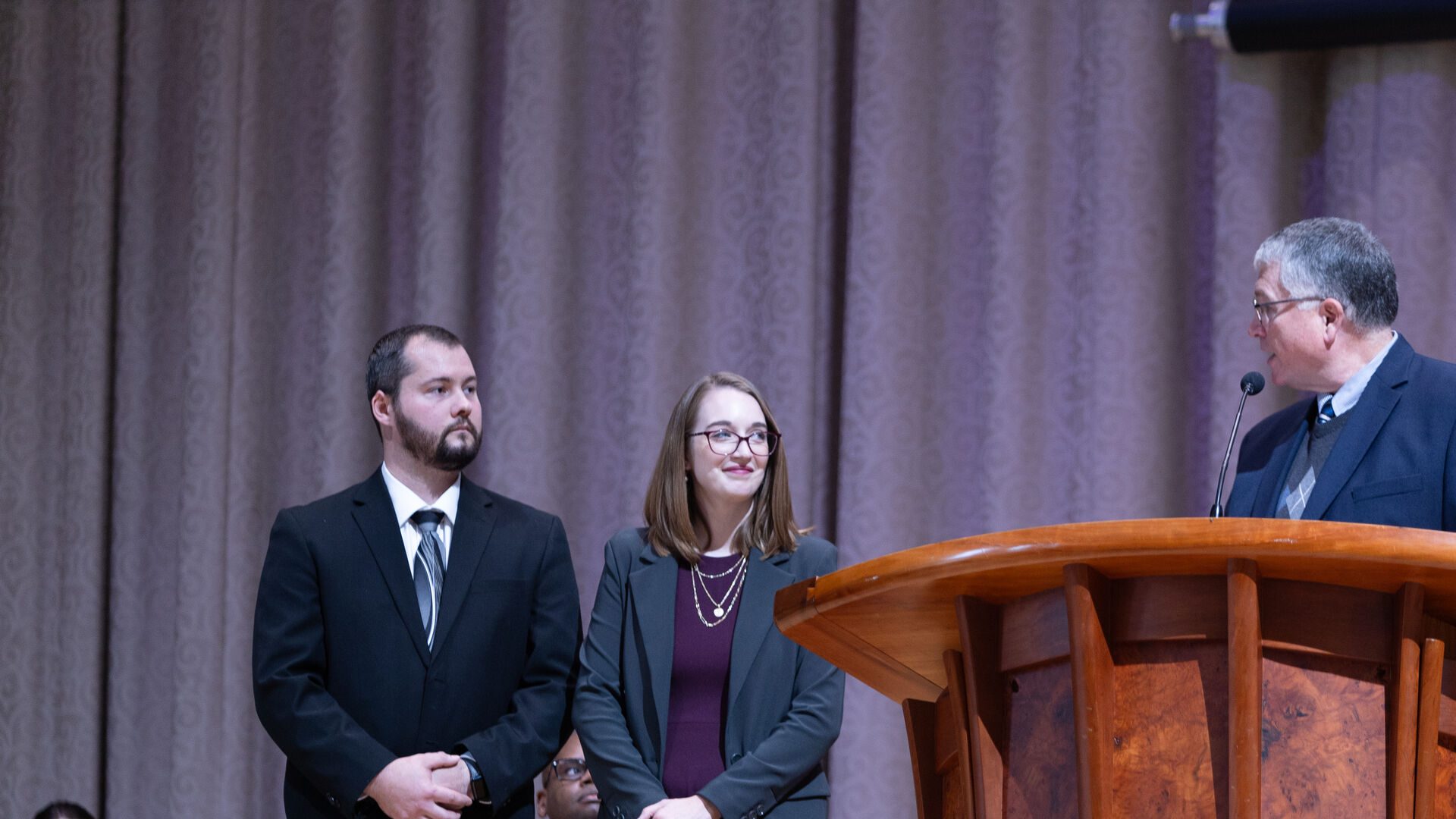 Houghton alumni Rachel and Justin Peck receiving Alumni Award.