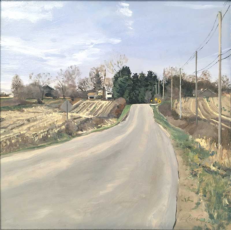 John Rhett painting 'Up Tucker Hill.' Oil on panel.
