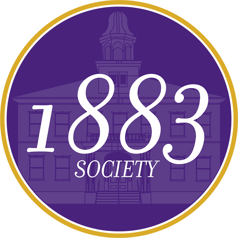 Houghton purple wordmark with gold border. Text reads 1883 Society.