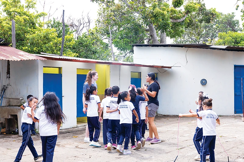 Houghton women's volleyball students worked with students during mission trip to Nicaragua.