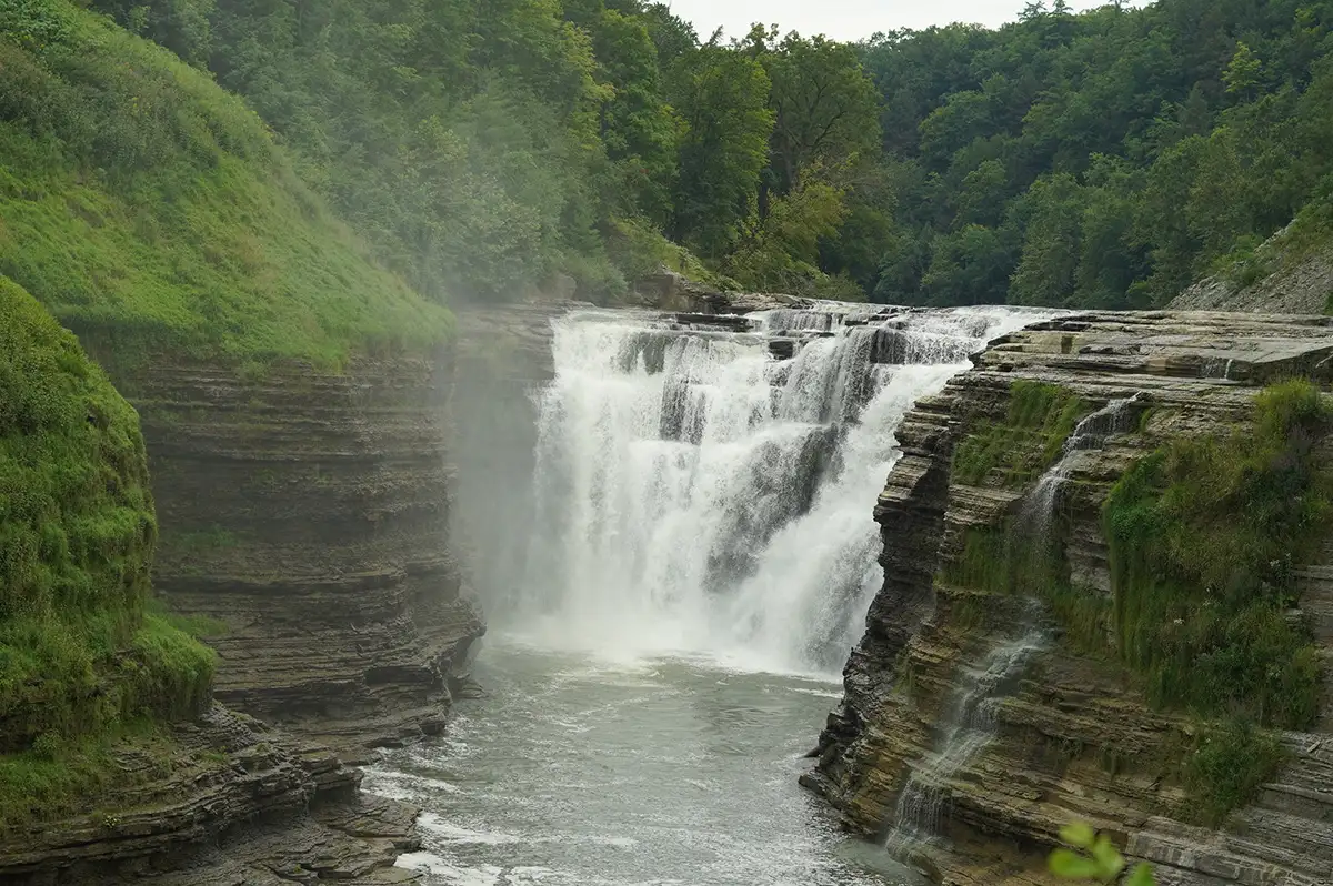 View of waterfalls at western NY park.