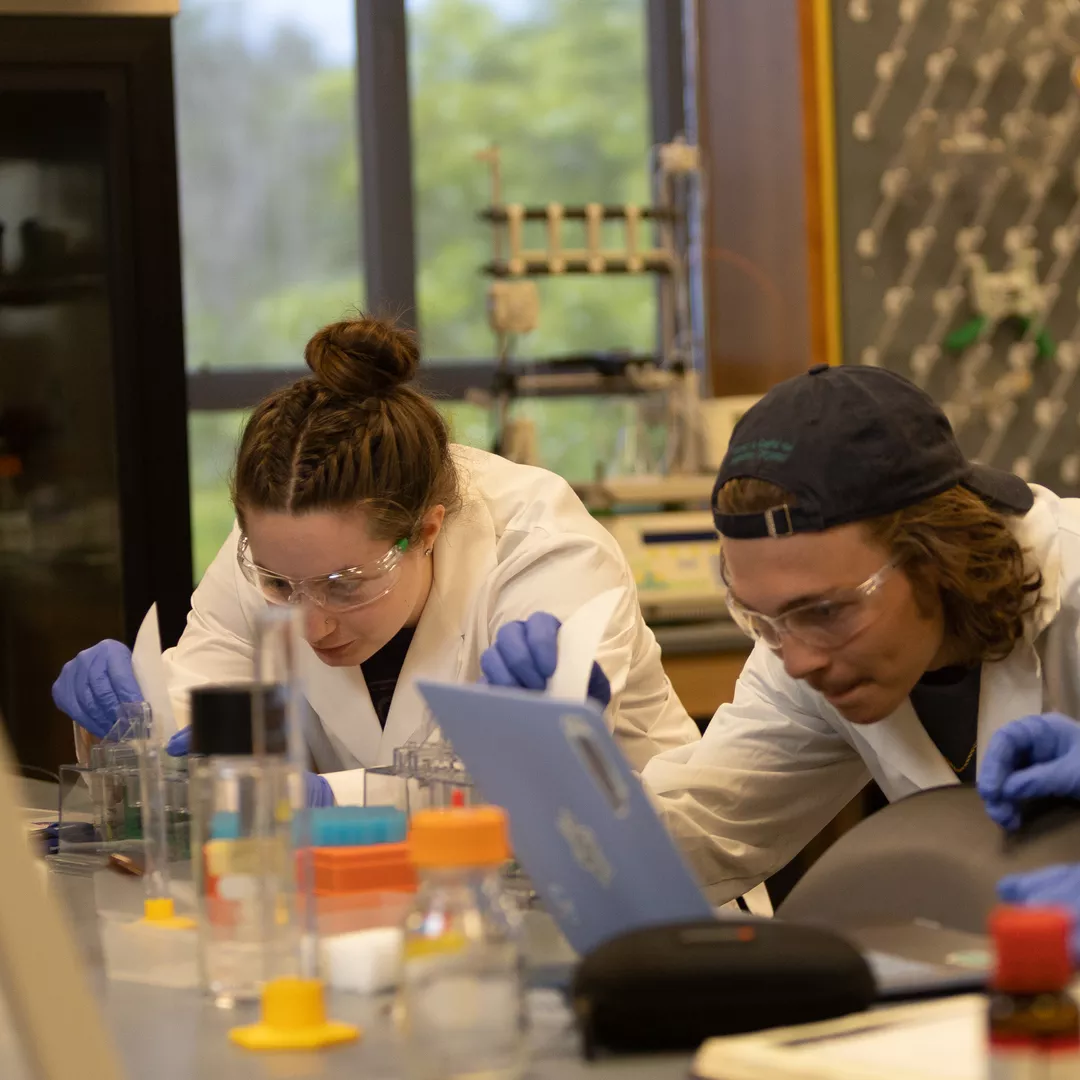 Two Houghton science majors working in lab at the Shannon Summer Research Institute.