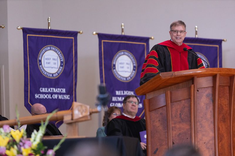Dr. Wayne Schmidt speaks to graduates at commencement 2024