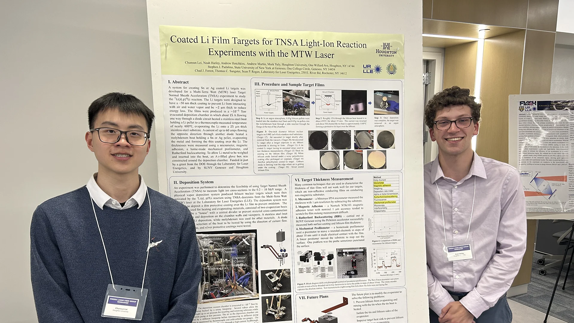Houghton physics students Noah Harley ’25 and Chunsun Lei ’24 giving poster presentation.
