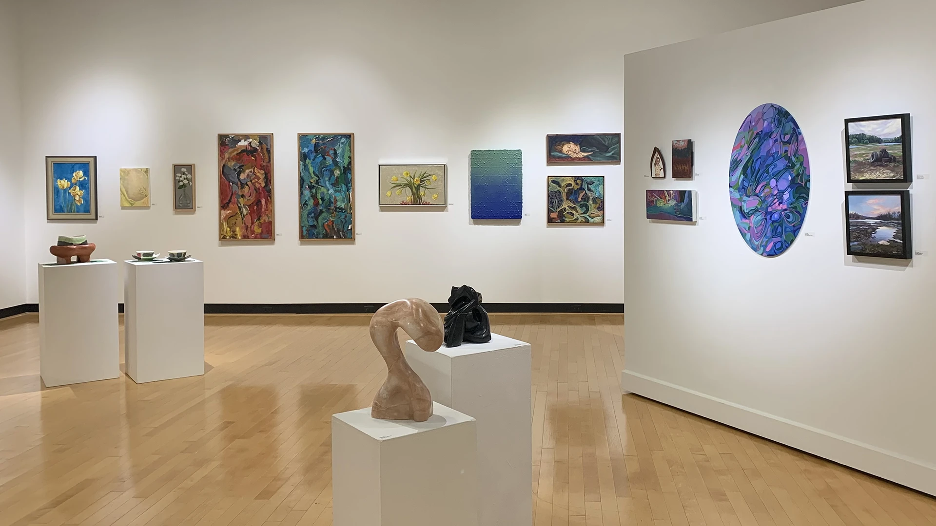 Gallery view of the Ted Murphy Alumni Exhibit at the Ortlip Gallery at Houghton University.