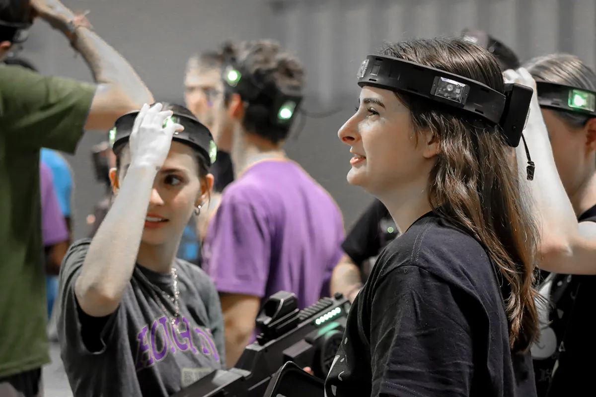 Group of Houghton students preparing for laser tag.