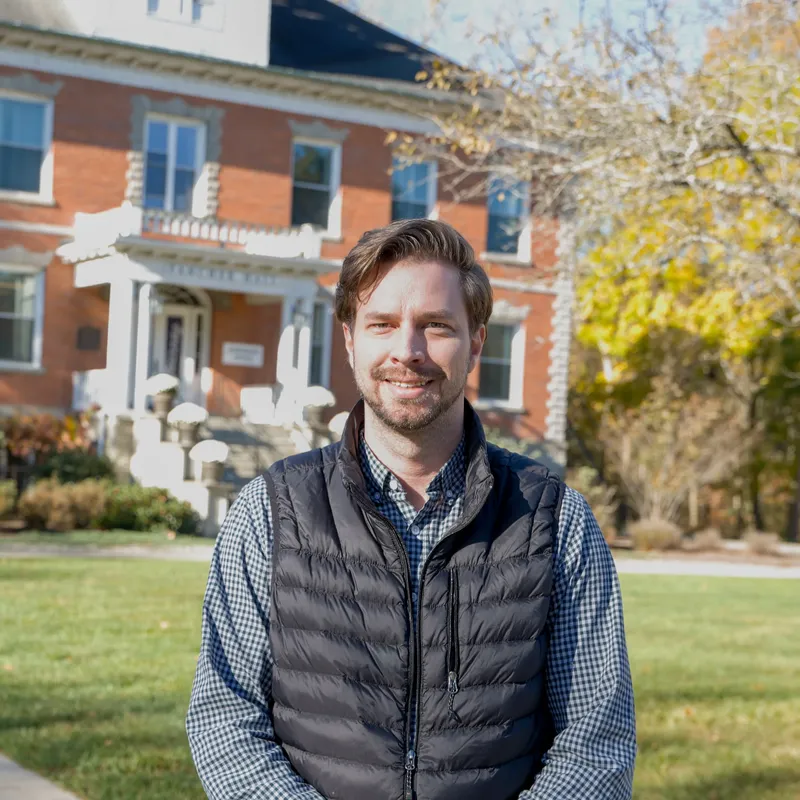 Andrew blades outside of Fancher Hall